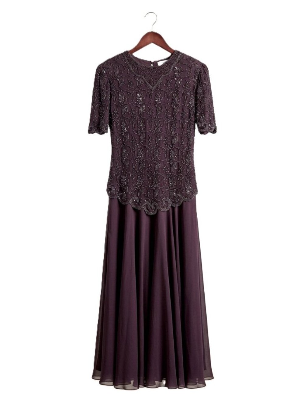 Vintage Beaded Eggplant Short Sleeve Formal Dress. Brilliante by JA